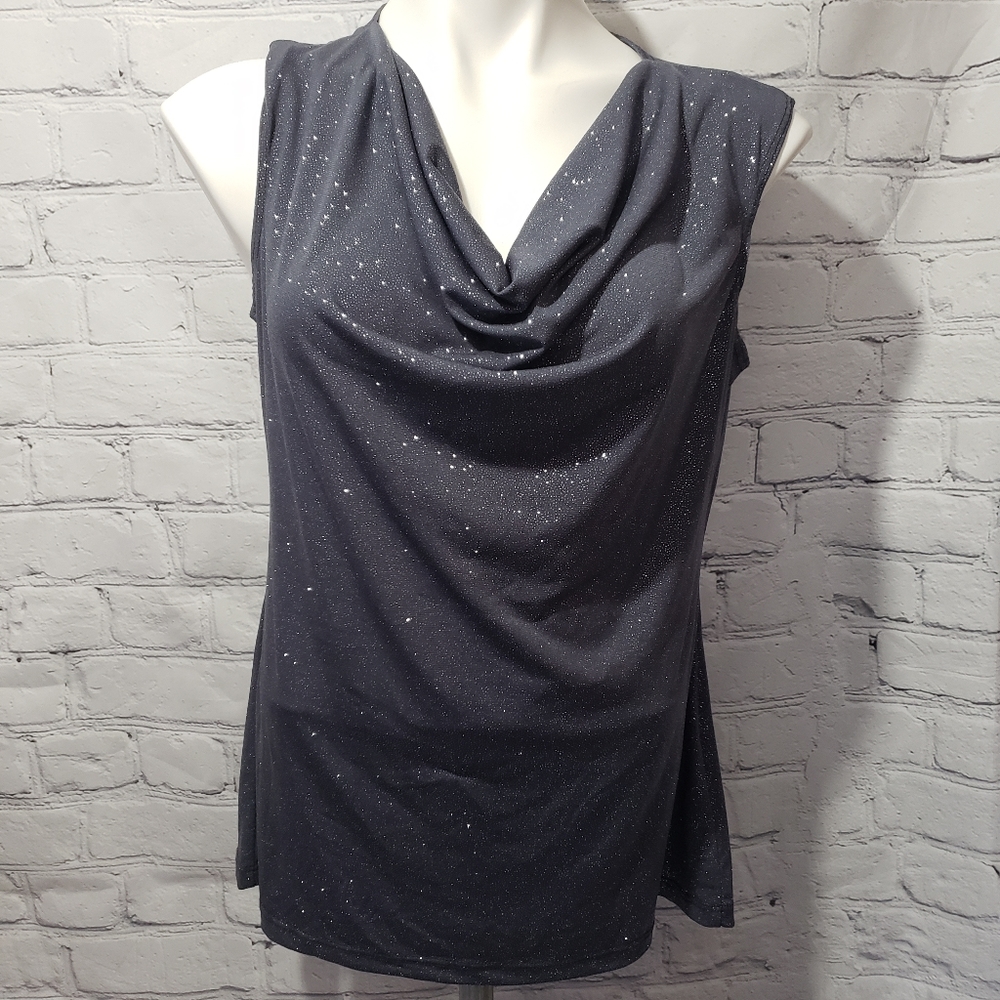 Roz & Ali Sparkly Silver Cowl Neck top